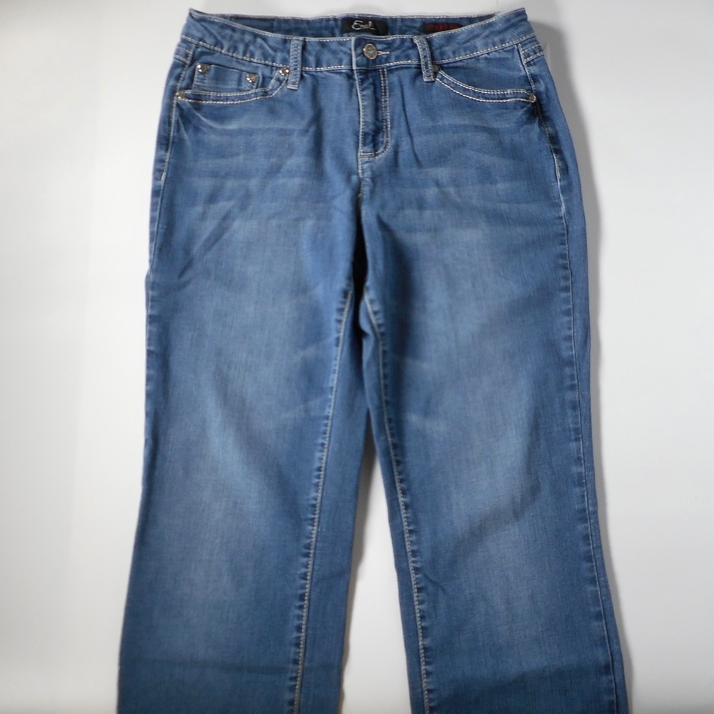 Earl Jeans 12 Denim Blue Straight Leg Bling Flap Pocket 32 x30.5 Fleur De Lis - Picture 10 of 10